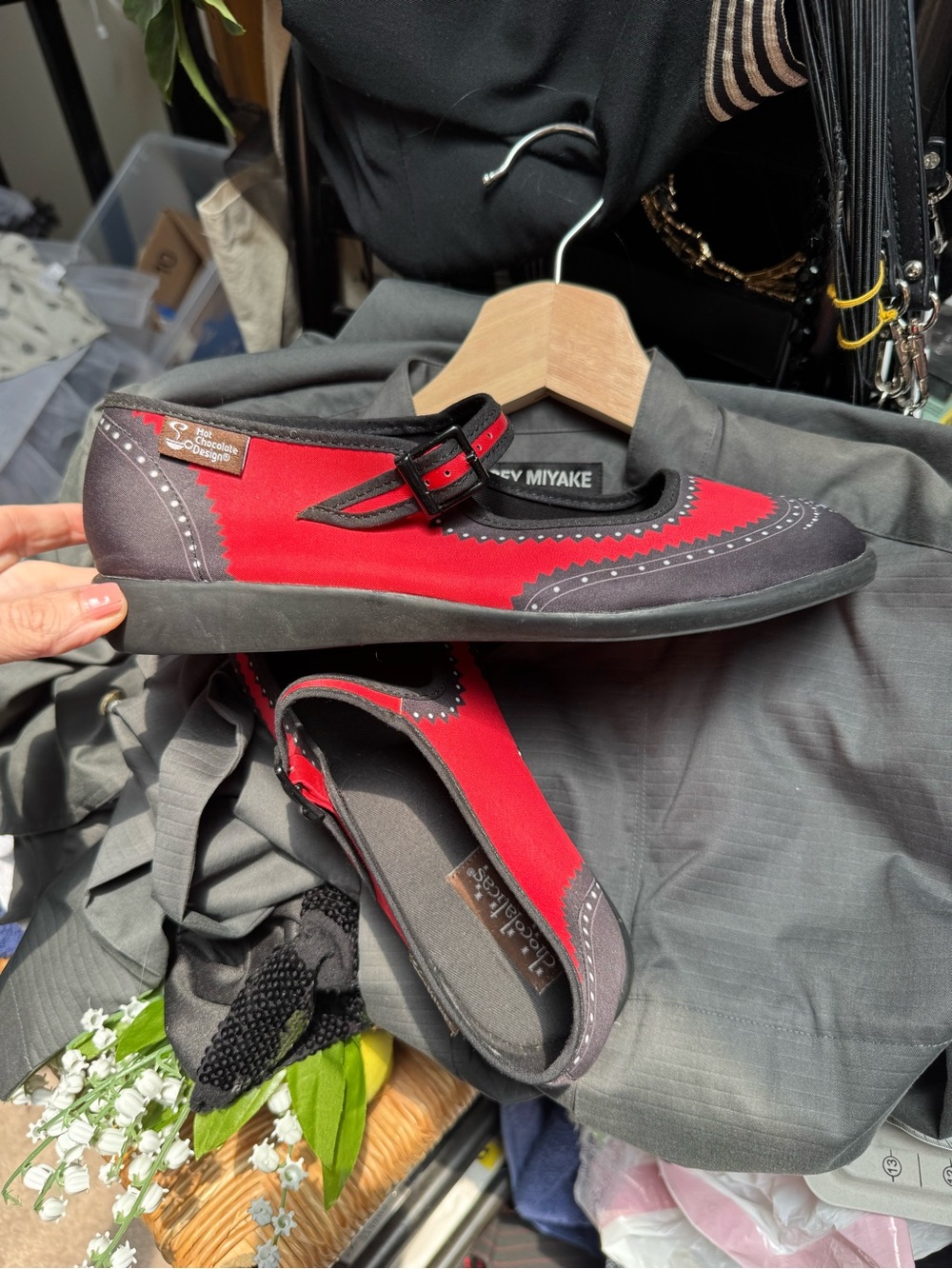 Hot Chocolate Red and Black Mary Jane Slip-On Shoes